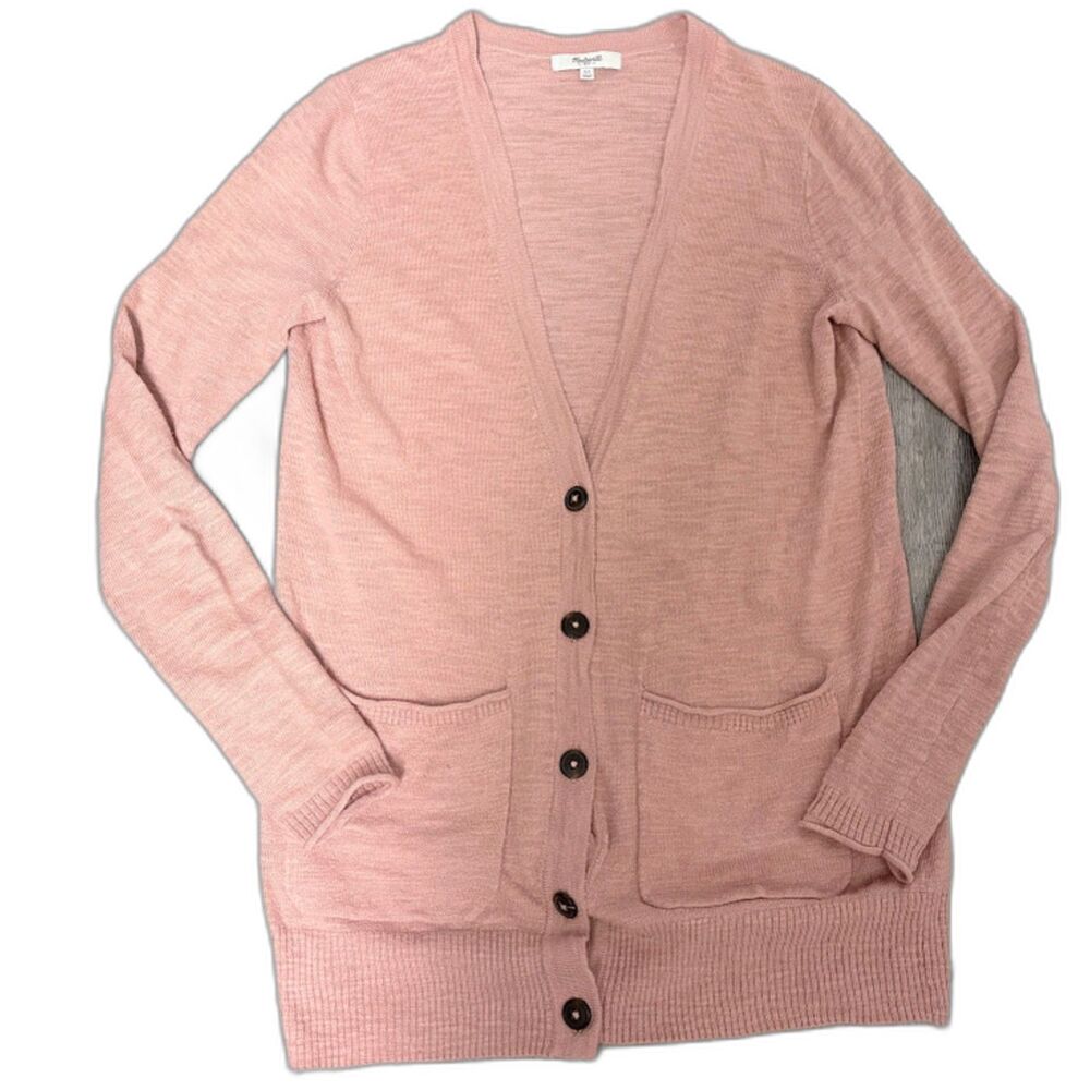 Madewell Cardigan XS Dusty Rose Button Front Slouchy Preppy Soft Classic